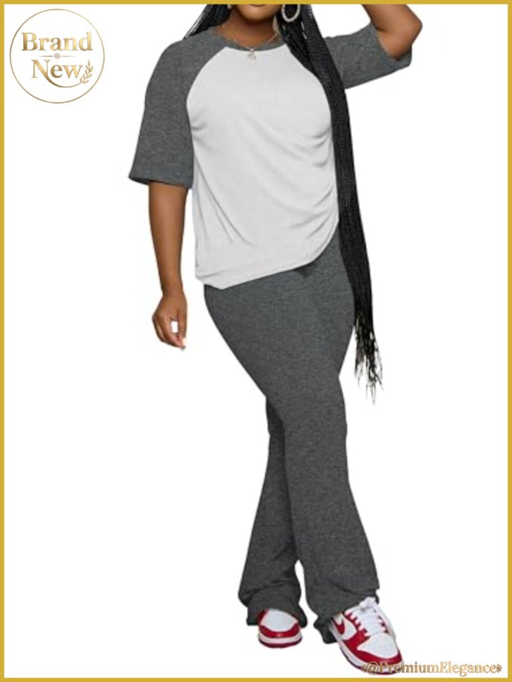 2 Piece Lounge Set Short Sleeve Top Flare Pants Casual Women